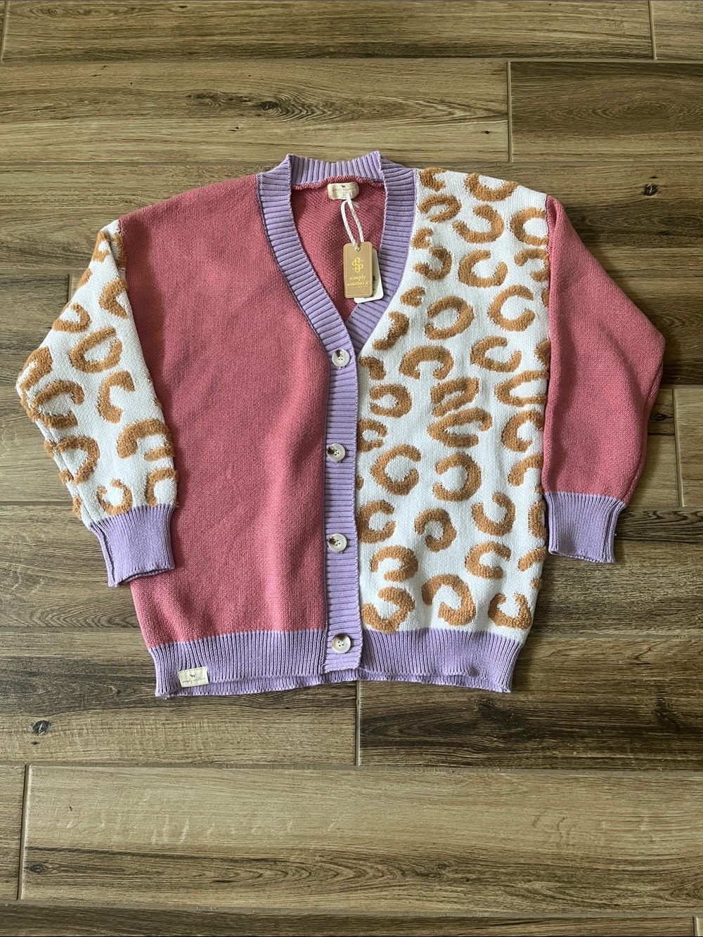 Simply Southern Pink & Lilac Leopard Panel Button-Up Cardigan